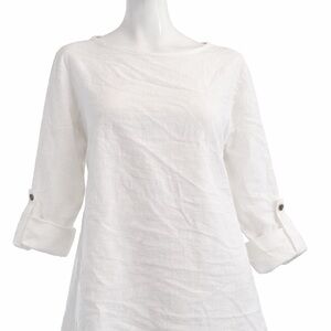 White Linen Women's Blouse Top